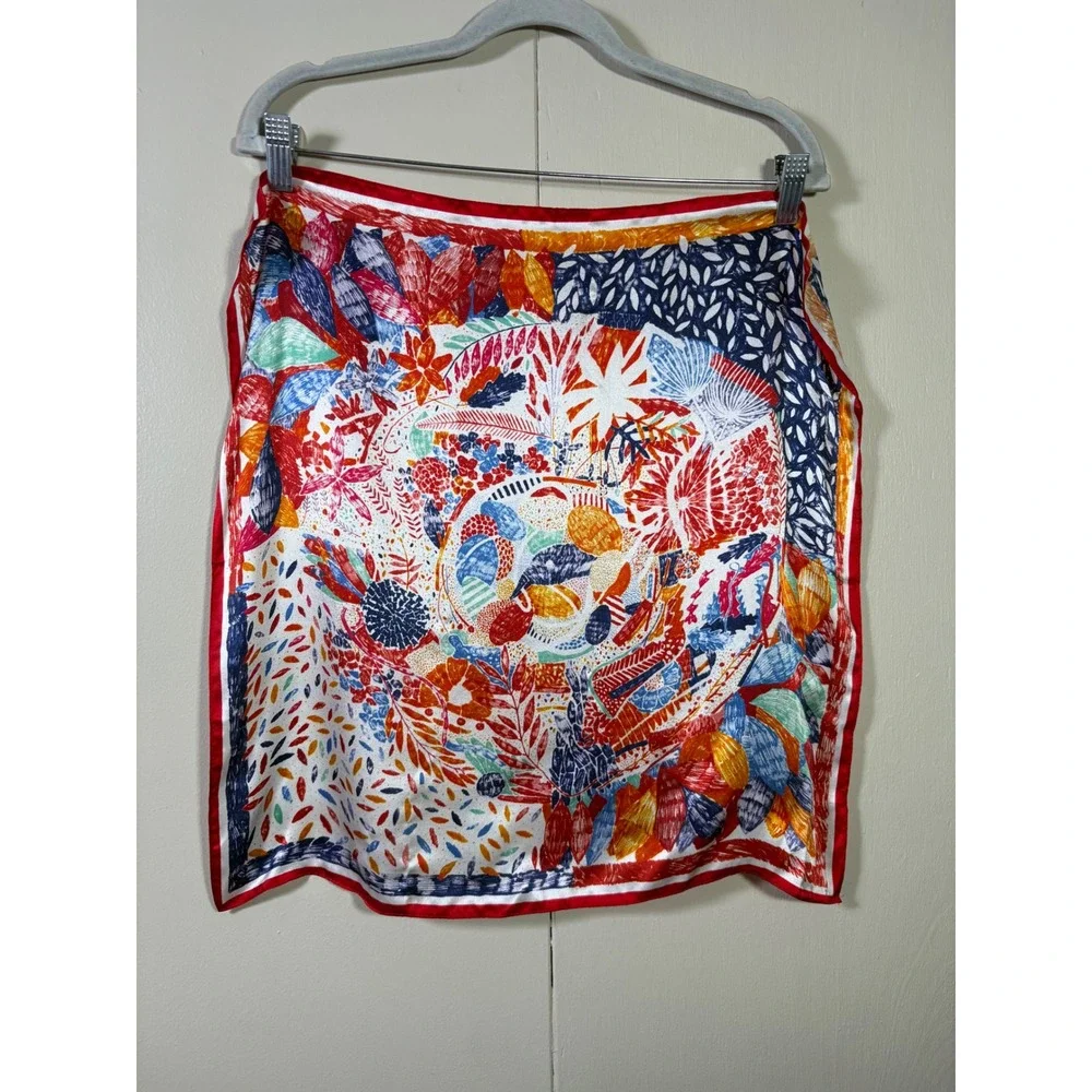 Pure Mulberry Silk Scarf Square Neck Scarf Abstract Floral Red Blue 21x21